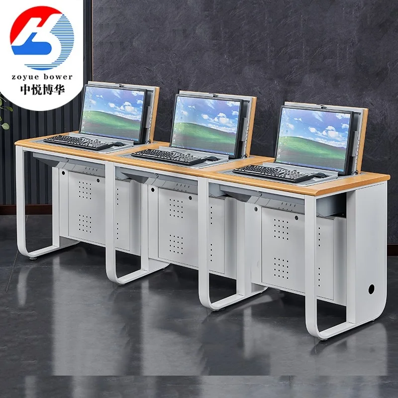 三人翻转电脑桌学校机房教室电脑桌培训桌023s